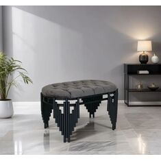 Stewehome Μεταλλικό Πουφ με Επικάλυψη Μαύρο Ασημί 80cm x 80x45x45 cm 286839 |  Βιτρίνες - Έπιπλα εισόδου στο espiti