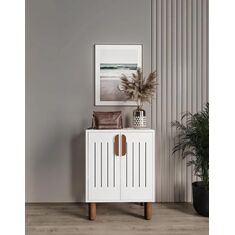 Stewehome Ντουλάπι Εισόδου 2 Πορτών MDF Λευκό με Ξύλινα Πόδια &amp; Λαβές 60x40x80 cm 420369 |  Παπουτσοθήκες στο espiti