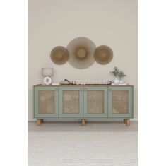 Stewehome Κονσόλα Bohem με PVC ψάθα 4 θυρών 180x40x75 cm 518948 |  Βιτρίνες - Έπιπλα εισόδου στο espiti
