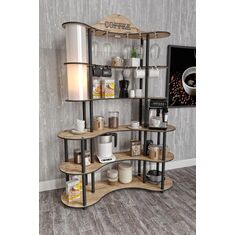 Stewehome Μοντέρνο Έπιπλο Καφέ Coffee Time με Ράφια και Κρεμάστρες -Δρυς 120x25x175 cm 521308 |  Σετ Κουζίνες στο espiti