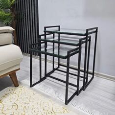 Stewehome Σετ 3 βοηθητικών τραπεζιών σαλονιού με μαύρη μεταλλική βάση και γυάλινη επιφάνεια 50x37x61 cm 907808 |  Τραπεζάκια βοηθητικά στο espiti