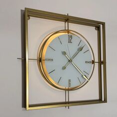 Stewehome Τετράγωνο διακοσμητικό ρολόι τοίχου με μεταλλικό σχεδιασμό για σπίτι και γραφείο -χρυσό 60x60 cm 268196 |  Ρολόγια στο espiti