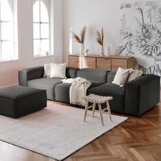Stewehome Σύνθεση Σαλονιού 4 Θέσεων Λινό Ανθρακί 295x66x66 cm 233764 |  Καναπέδες γωνιακοί στο espiti