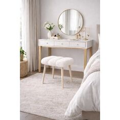 Stewehome Διακοσμητικό πουφ ταμπουρέ από πε plush ύφασμα για τραπέζι μακιγιάζ 35x45 cm 938254 |  Πουφ στο espiti