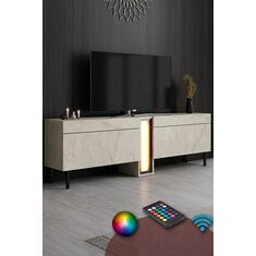 Stewehome Έπιπλο τηλεόρασης Nova με LED και Μεταλλικά Πόδια Τραβερτίν Μπεζ 180x32x55 cm 665145 |  Έπιπλα τηλεόρασης στο espiti