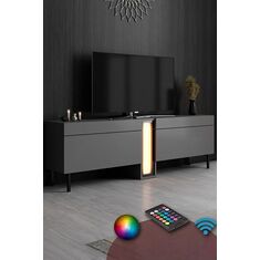 Stewehome Nova Έπιπλο TV με RGB LED Τηλεχειριστήριο &amp; 2 Πόρτες-Ανθρακίτης 180x32x55 cm 397905 |  Έπιπλα τηλεόρασης στο espiti