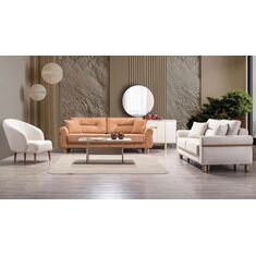 Stewehome Σετ σαλονιού Buse 3+3+1 μοντέρνος σχεδιασμός κρεμ και πορτοκαλί 225x85x85 cm 832666 |  Καναπέδες στο espiti