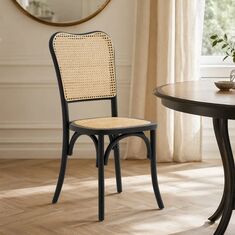 Καρέκλα στοιβαζόμενη Zozele pakoworld φυσικό rattan pe-μαύρο toon wood 45x51x88εκ |  Καρέκλες στο espiti