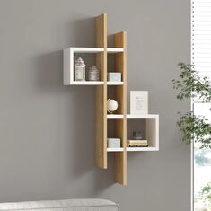 Ραφιέρα τοίχου Garel pakoworld σε oak-λευκή απόχρωση 53,8x19,6x108εκ |  Ραφιέρες τοίχου στο espiti