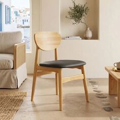 Καρέκλα Cardith pakoworld rubberwood-plywood σε φυσική απόχρωση-pu μαύρο 48x51x78εκ |  Καρέκλες στο espiti