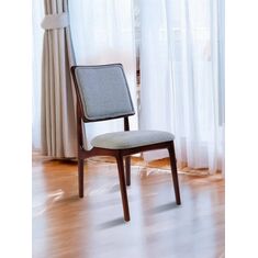 Stewehome Vitra καρέκλα τραπεζαρίας επενδυμένη καρυδί με γκρι ύφασμα κομψή 50x52x85 cm 305549 |  Καρέκλες στο espiti
