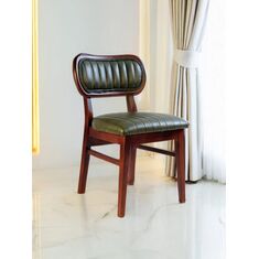 Stewehome Majestik καρέκλα τραπεζαρίας ξύλινη καρυδί με πράσινο δερμάτινο κάθισμα 45x46x80 cm 140938 |  Καρέκλες στο espiti
