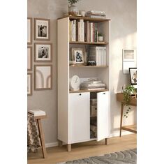 Stewehome Βιβλιοθήκη με ράφια και ξύλινα πόδια 180cm με ντουλάπι Λευκό 100x44x180 cm 326916 |  Βιβλιοθήκες στο espiti