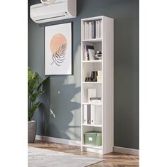 Stewehome Λεπτή βιβλιοθήκη 5 ραφιών από λευκή μοριοσανίδα για σαλόνι ή γραφείο (28 cm) 40x28x200 cm 484886 |  Βιβλιοθήκες στο espiti