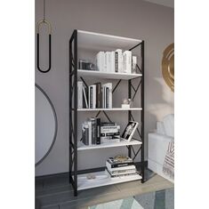 Stewehome Διακοσμητική βιβλιοθήκη με 5 ράφια από μέταλλο για το γραφείο ή το σπίτι Λευκό 66x30x160 cm 730616 |  Βιβλιοθήκες στο espiti