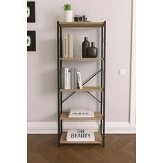 Stewehome Βιβλιοθήκη με 5 ράφια και ντουλάπι από μεταλλικό σκελετό και ράφια από σανίδα (26 cm) 55x26x150 cm 449586 |  Βιβλιοθήκες στο espiti