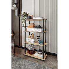 Stewehome Διακοσμητική βιβλιοθήκη 4 επιπέδων από MDF με ορθογώνια ράφια Καφέ 60x30x95 cm 785887 |  Βιβλιοθήκες στο espiti