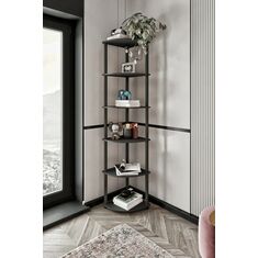 Stewehome Γωνιακή βιβλιοθήκη 6 επιπέδων από MDF Μαύρο 34x160x34 cm 232975 |  Βιβλιοθήκες στο espiti