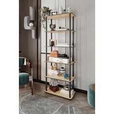 Stewehome Διακοσμητική βιβλιοθήκη 6 επιπέδων από MDF με ορθογώνια ράφια Καφέ 60x30x160 cm 543256 |  Βιβλιοθήκες στο espiti
