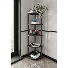 Stewehome Γωνιακή βιβλιοθήκη 5 επιπέδων από MDF Μαύρο 34x160x34 cm 129324 |  Βιβλιοθήκες στο espiti