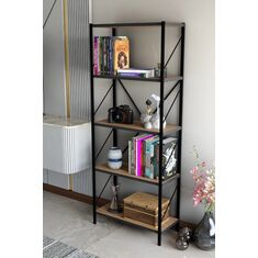 Stewehome Διακοσμητική βιβλιοθήκη 5 ραφιών από μέταλλο για πολλαπλές χρήσεις (24 cm) 50x24x151 cm 391181 |  Βιβλιοθήκες στο espiti