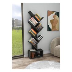Stewehome Βιβλιοθήκη με 8 ράφια σε ζιγκ ζαγκ σχέδιο (21 cm) 40x21x140 cm 781875 |  Βιβλιοθήκες στο espiti