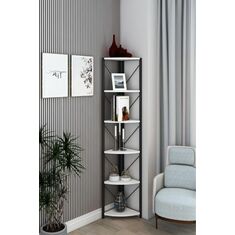 Stewehome Μεταλλική γωνιακή βιβλιοθήκη με 6 ράφια (30 cm) 46x30x177 cm 246991 |  Βιβλιοθήκες στο espiti
