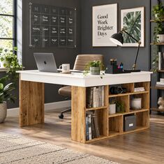 Γραφείο γωνιακό Rosaline pakoworld λευκό-oak 120x129x72εκ |  Γραφεία στο espiti