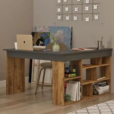 Γραφείο γωνιακό Rosaline pakoworld ανθρακί-oak 120x129x72εκ |  Γραφεία στο espiti