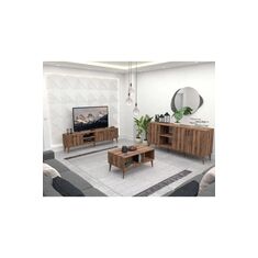 Stewehome Σετ έπιπλο τηλεόρασης με ξύλινα πόδια τραπεζάκι σαλονιού και κονσόλα Καφέ 180x35x53 cm 802265 |  Έπιπλα τηλεόρασης στο espiti