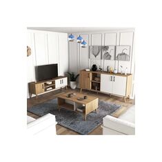 Stewehome Σετ σκανδιναβικού στιλ έπιπλα τηλεόρασης με ξύλινα πόδια τραπεζάκι σαλονιού και κονσόλα Λευκό 180x45x80 cm 835956 |  Έπιπλα τηλεόρασης στο espiti