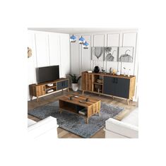 Stewehome Σετ σκανδιναβικού στιλ έπιπλα τηλεόρασης με ξύλινα πόδια τραπεζάκι σαλονιού και κονσόλα Καφέ 180x45x80 cm 490479 |  Έπιπλα τηλεόρασης στο espiti