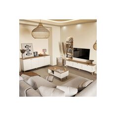 Stewehome Σετ μποέμ σύνθεσης τηλεόρασης τραπεζιού σαλονιού και κονσόλας με πόρτες από MDF Κίτρινο 180x35x50 cm 257245 |  Έπιπλα τηλεόρασης στο espiti