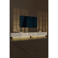 Stewehome Μοντέρνα επιτοίχια μονάδα τηλεόρασης με led φωτισμό και 6 πόρτες από Συνθετικό ξύλο με σχέδιο Εκρού 260x30x45 cm 526754 |  Έπιπλα τηλεόρασης στο espiti