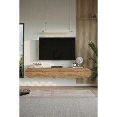 Stewehome Οβάλ επιτοίχια μοντέρνα βάση τηλεόρασης με πόρτα ατλαντικού πεύκου 180x31x30 cm 978230 |  Έπιπλα τηλεόρασης στο espiti