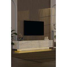Stewehome Σετ μοντέρνας τηλεοπτικής μονάδας με LED φωτισμό και διώροφο τραπεζάκι σαλονιού με LED όψης Εκρού 130x30x45 cm 168700 |  Έπιπλα τηλεόρασης στο espiti