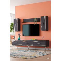 Stewehome Σετ μοντέρνας επιπλοσύνθεσης τηλεόρασης με ράφι και αποθηκευτικό χώρο 180x30x41 cm 471796 |  Έπιπλα τηλεόρασης στο espiti