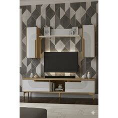 Stewehome Σετ μοντέρνας σύνθεσης τηλεόρασης με αποθηκευτικό χώρο και διακοσμητικό καθρέφτη από σανίδα μελαμίνης 150x30x41 cm 744771 |  Έπιπλα τηλεόρασης στο espiti