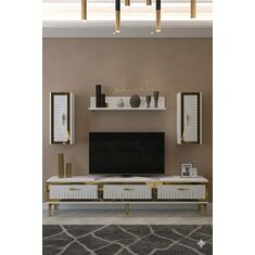 Stewehome Μοντέρνα επιτοίχια μονάδα τηλεόρασης με ράφι από σανίδα μελαμίνης 180x30x41 cm 148733 |  Έπιπλα τηλεόρασης στο espiti