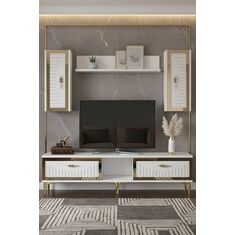 Stewehome Σετ μοντέρνας σύνθεσης τηλεόρασης με ράφι από σανίδα μελαμίνης 150x30x41 cm 113619 |  Έπιπλα τηλεόρασης στο espiti