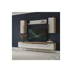 Stewehome Σετ μοντέρνας σύνθεσης τηλεόρασης με ράφι και αποθηκευτικό χώρο 180x30x41 cm 855639 |  Έπιπλα τηλεόρασης στο espiti