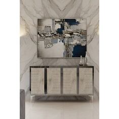 Stewehome Πολυλειτουργική κονσόλα με ντουλάπι ράφι ιδανική για γωνιά καφέ και έπιπλο τηλεόρασης με λευκή και τραβερτίνη πρόσοψη 120x32x75 cm 523041 |  Βιτρίνες - Έπιπλα εισόδου στο espiti