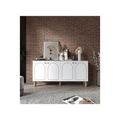 Stewehome Μποέμ κονσόλα με 4 πόρτες από MDF υψηλής ποιότητας σε μοντέρνο στιλ Λευκό 180x40x86 cm 289072 |  Βιτρίνες - Έπιπλα εισόδου στο espiti