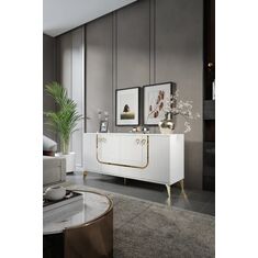 Stewehome Κονσόλα από Συνθετικό ξύλο με πόρτες MDF με επένδυση μεμβράνης για το σαλόνι 160x40x83 cm 375020 |  Βιτρίνες - Έπιπλα εισόδου στο espiti