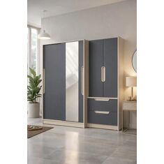 Stewehome Μοντέρνα ντουλάπα εισόδου vestiyer από Συνθετικό ξύλο για τοποθέτηση στο χολ με καθρέφτη και συρόμενη πόρτα συνολικού πλάτους Μπεζ 190x43x185 cm 595482 |  Καλόγεροι -Κρεμάστρες στο espiti