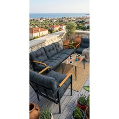 Stewehome Σετ καθιστικού μπαλκονιού κήπου από μέταλλο με καναπέ 3 θέσεων 1 μονό κάθισμα 1 πολυθρόνα και τραπεζάκι 70x60x15 cm 434416 |  Σετ τραπεζαρία κήπου στο espiti