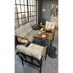 Stewehome Σετ καθιστικού με καναπέ δύο θέσεων και δύο μονές πολυθρόνες με τραπέζι από MDF 100x60x15 cm 789094 |  Σετ τραπεζαρία κήπου στο espiti