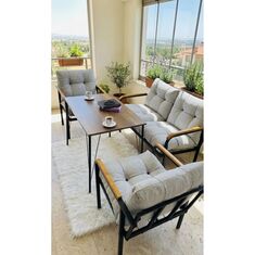 Stewehome Σετ καθιστικού με καναπέ δύο θέσεων καρέκλες και τραπέζι από MDF 100x60x15 cm 800291 |  Σετ τραπεζαρία κήπου στο espiti