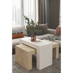 Stewehome Σετ 2 μοντέρνα ορθογώνια τραπεζάκια σαλονιού από σανταλάμ 50x90 cm 463895 |  Τραπεζάκια σαλονιού στο espiti