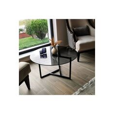 Stewehome Τραπέζι σαλονιού με καπνιστό γυαλί στρογγυλό μοντέρνο Γκρι 992943 |  Τραπεζάκια σαλονιού στο espiti
